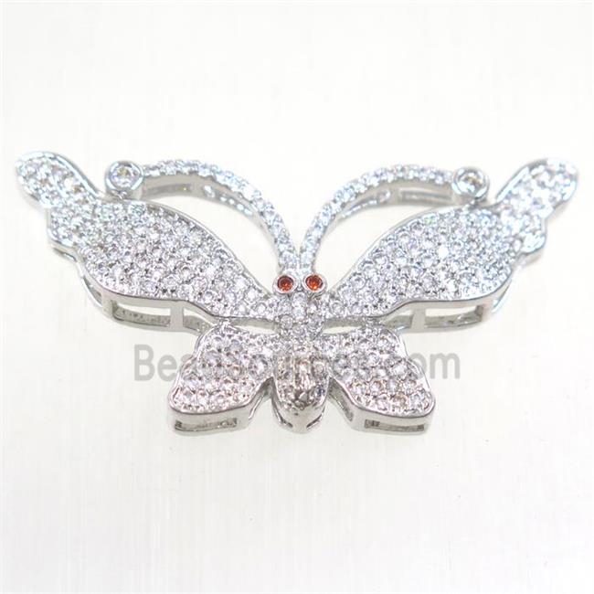 copper butterfly connector paved zircon, platinum plated