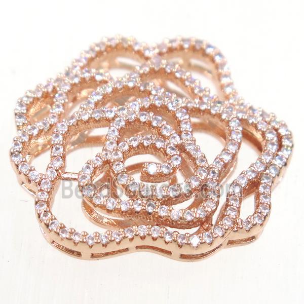 copper flower connector paved zircon, rose gold