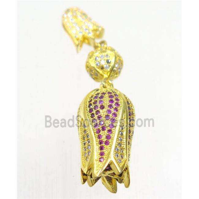 copper tassel bail paved zircon, gold plated