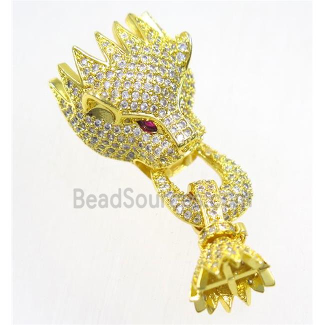 copper leopardHead tassil bail paved zircon, gold plated