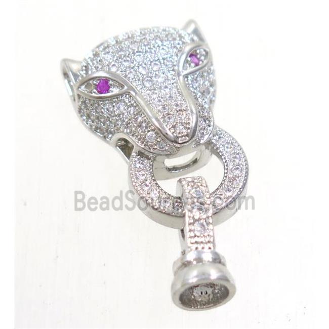 copper pantherhead tassil bail paved zircon, platinum plated