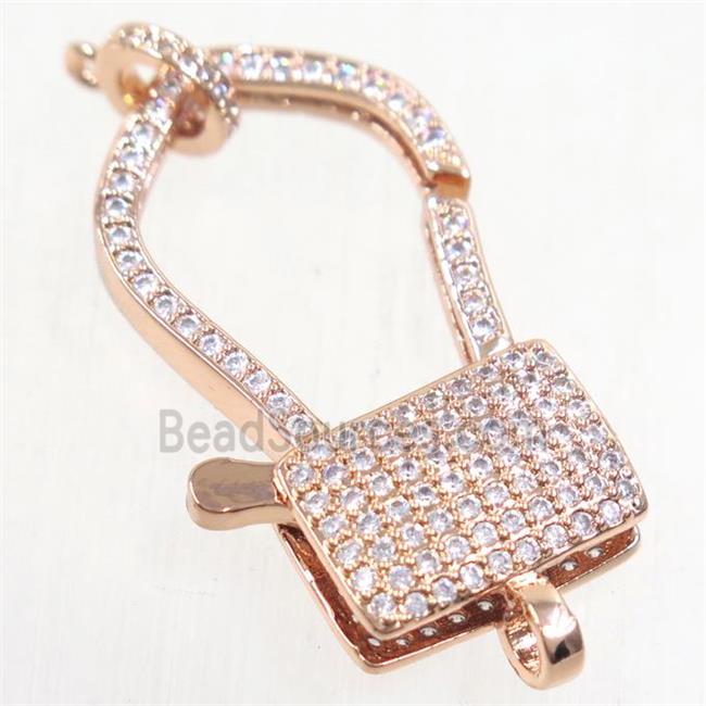 copper lock Clasp paved zircon, rose gold