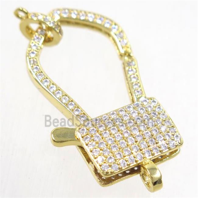 copper lock Clasp paved zircon, gold plated