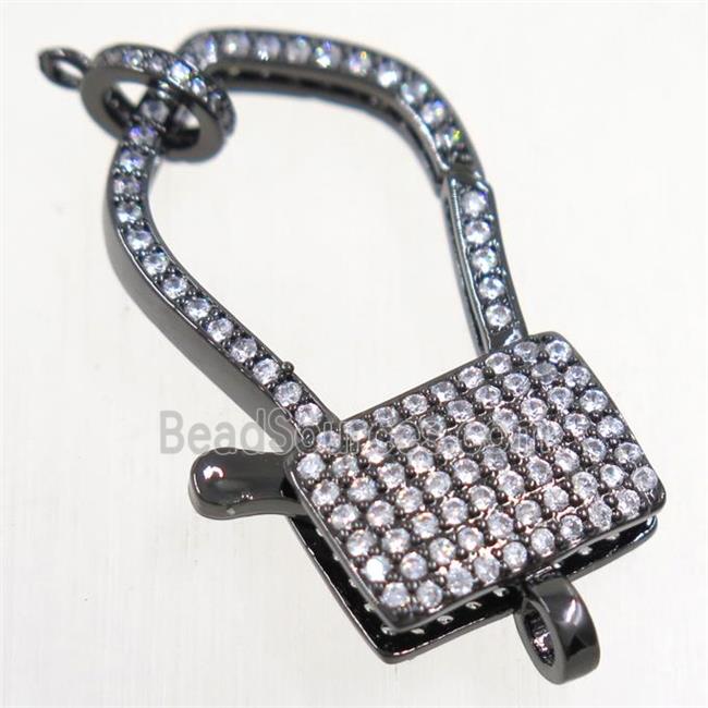 copper lock Clasp paved zircon, black plated