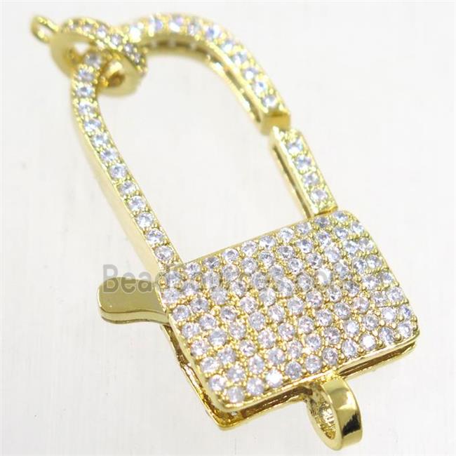 copper lock Clasp paved zircon, gold plated