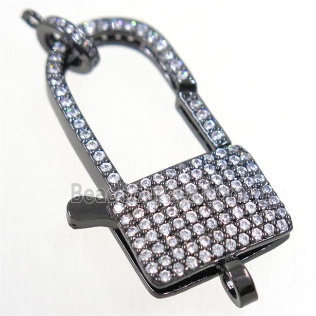 copper lock Clasp paved zircon, black plated