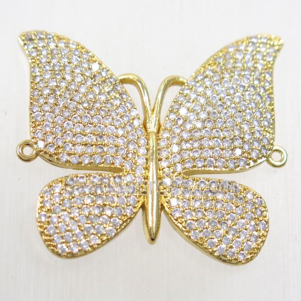 copper butterfly connector paved zircon, gold plated