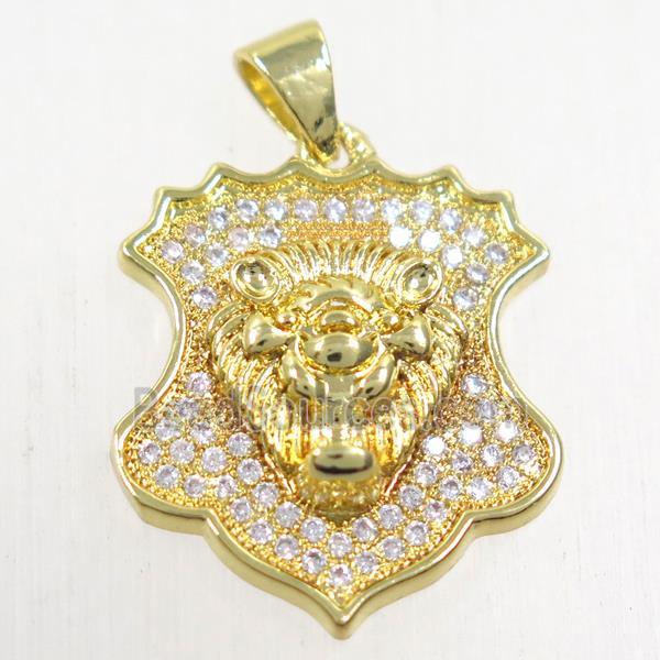 copper leo pendants paved zircon, gold plated