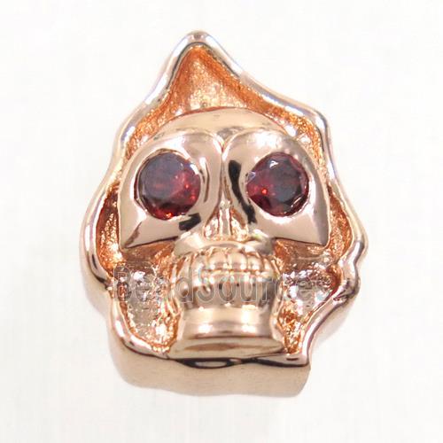 copper skull beads paved zircon, rose gold