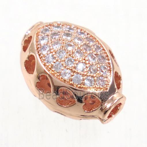 copper oval beads paved zircon, rose gold