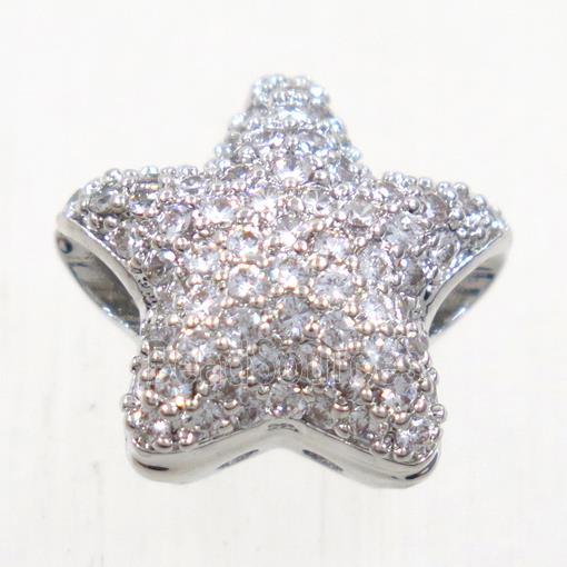 copper star beads paved zircon, platinum plated