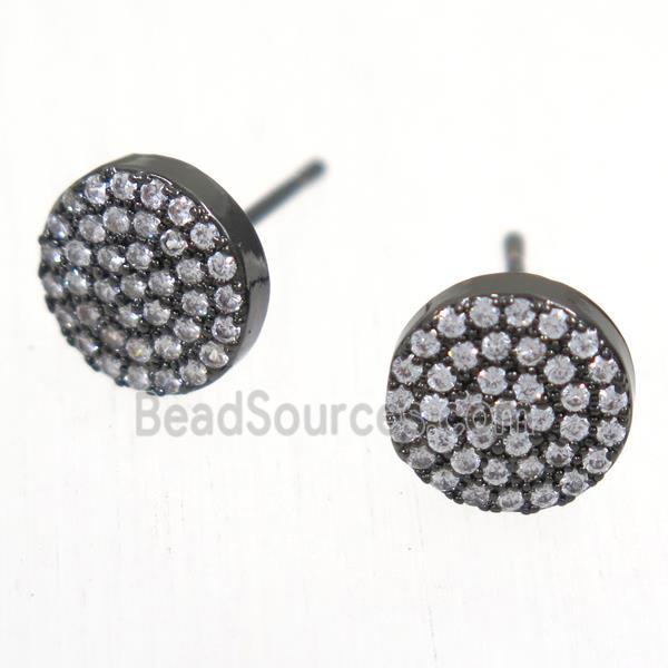 copper circle earring studs paved zircon, black plated