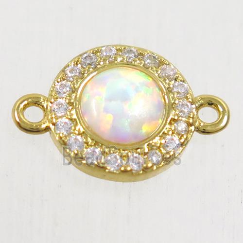 copper circle connector paved zircon with fire opal, gold plated