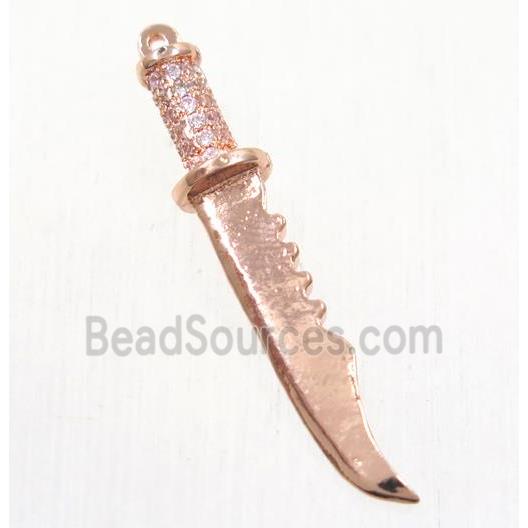 copper pendant paved zircon, knife, rose gold