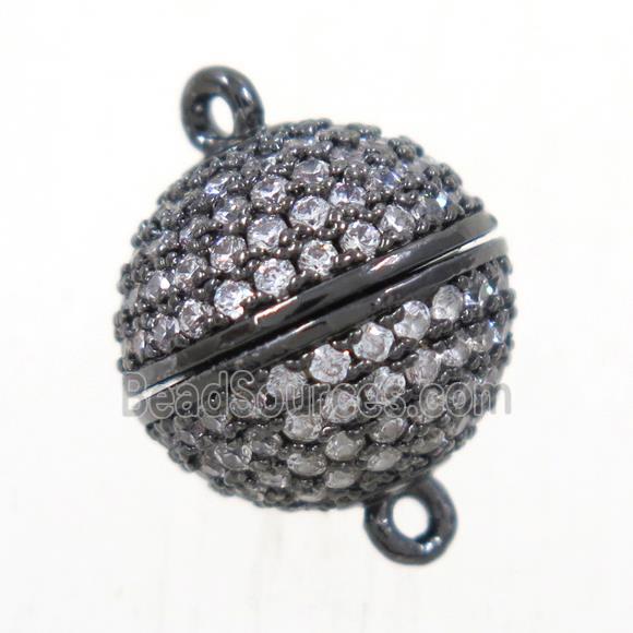 round copper ball magnetic clasp paved zircon, black plated