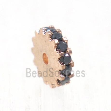 copper rondelle beads pave zircon, rose gold