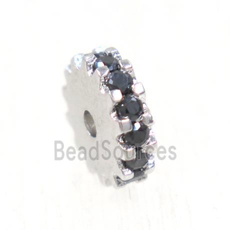 copper rondelle beads pave black zircon, platinum plated