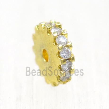 copper rondelle beads pave zircon, wheel, gold plated