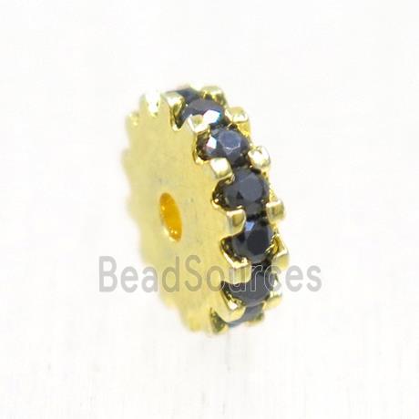 copper rondelle beads pave black zircon, gold plated