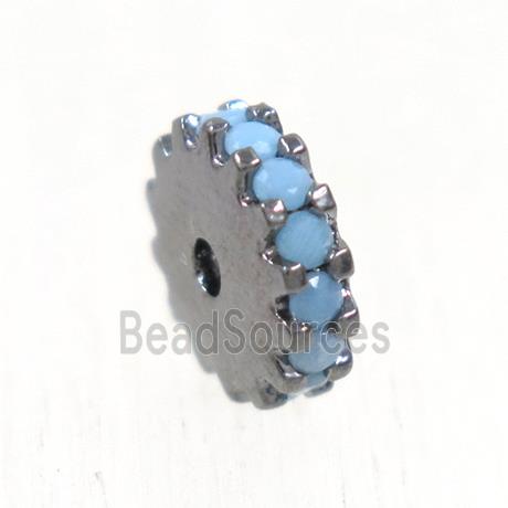 copper rondelle beads pave zircon, black plated