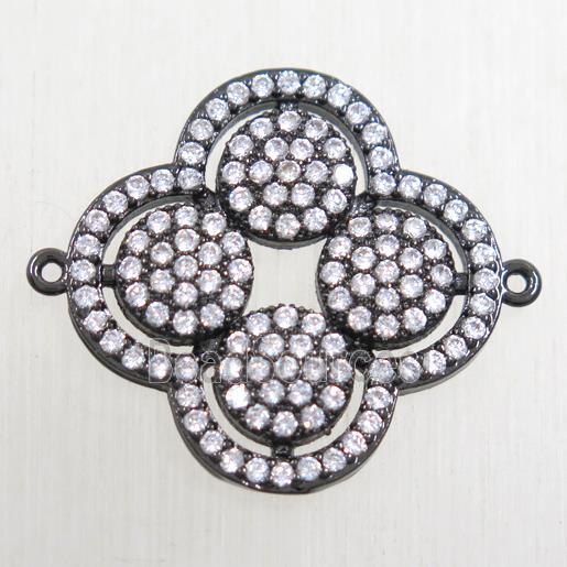 copper clover connector paved zircon, black plated