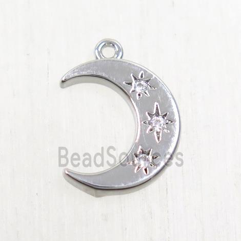 copper moon pendant paved zircon, platinum plated