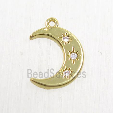 copper moon pendant paved zircon, gold plated