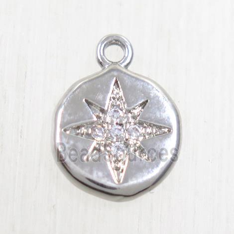 copper northstar pendant paved zircon, platinum plated