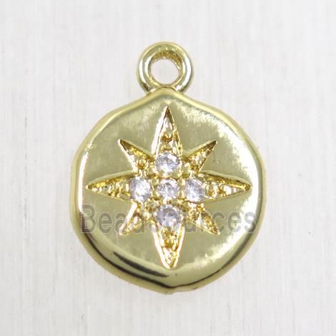 copper northstar pendant paved zircon, gold plated