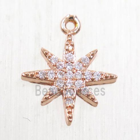 copper northstar pendant paved zircon, rose gold