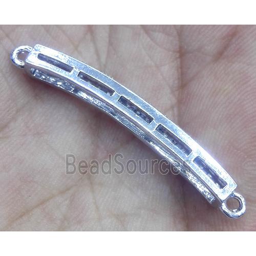 copper connector paved zircon, bracelet bar, platinum plated