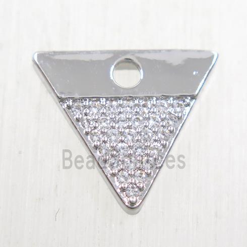 copper triangle pendant paved zircon, platinum plated