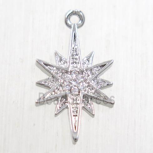 copper northstar pendant paved zircon, platinum plated