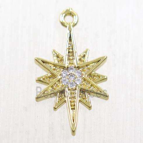 copper northstar pendant paved zircon, gold plated