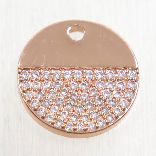 copper circle pendant paved zircon, rose gold