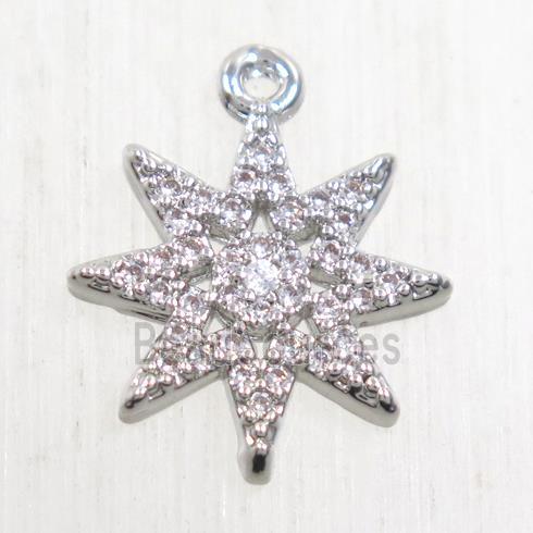 copper star pendant paved zircon, platinum plated