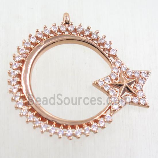 copper moon star pendant paved zircon, rose gold