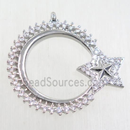 copper moon star pendant paved zircon, platinum plated