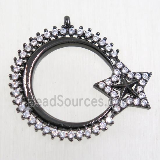 copper moon star pendant paved zircon, black plated