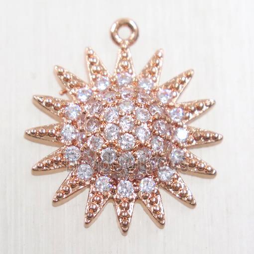 copper sun pendant paved zircon, rose gold