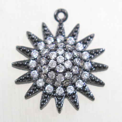 copper sun pendant paved zircon, black plated