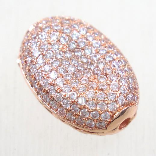 copper oval beads paved zircon, rose gold