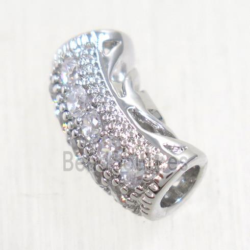 European Style copper tube beads paved zircon, platinum plated