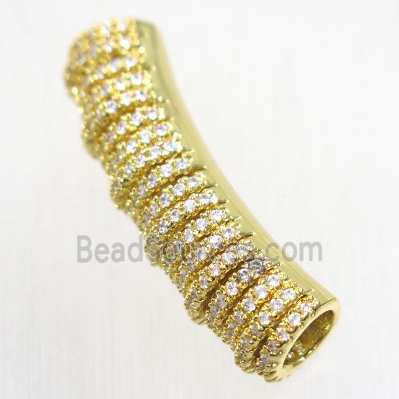 European Style copper tube beads paved zircon, gold plated