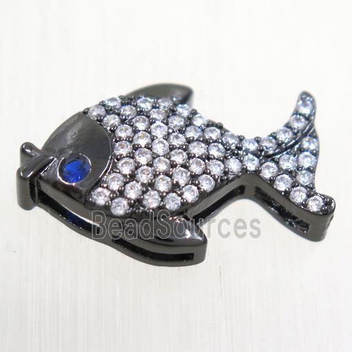 copper fish pendant paved zircon, black plated