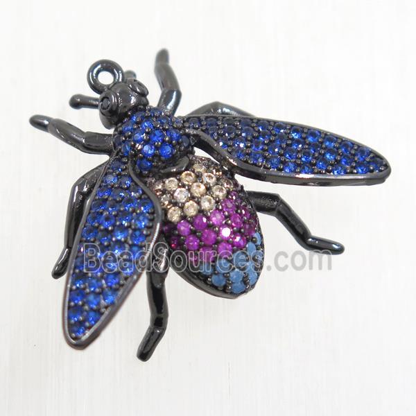 copper Honeybee pendant paved zircon, black plated