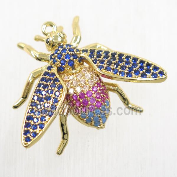 copper Honeybee pendant paved zircon, gold plated