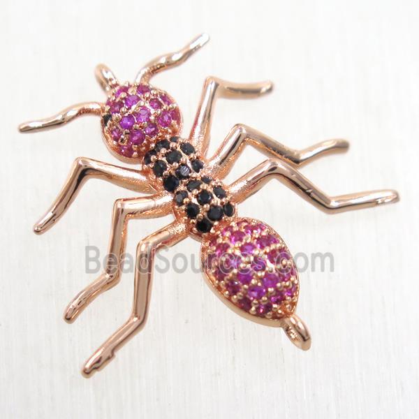 copper ant connector paved zircon, rose gold