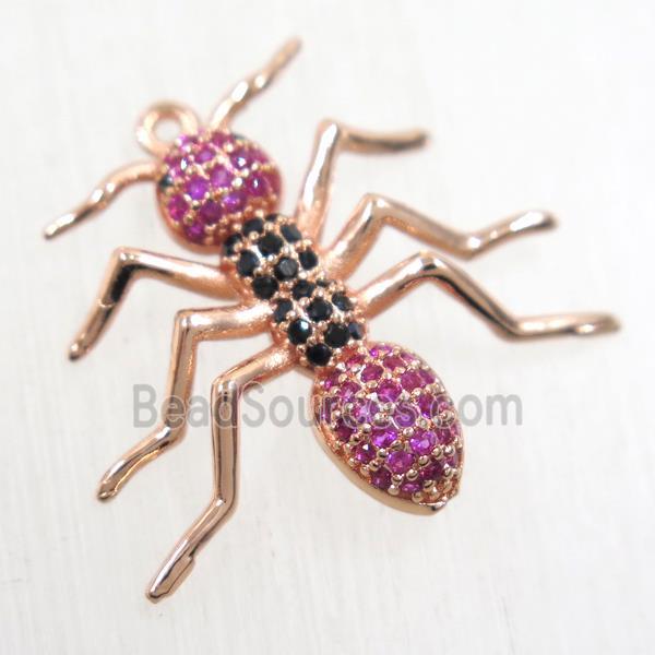 copper Ant pendant paved zircon, rose gold