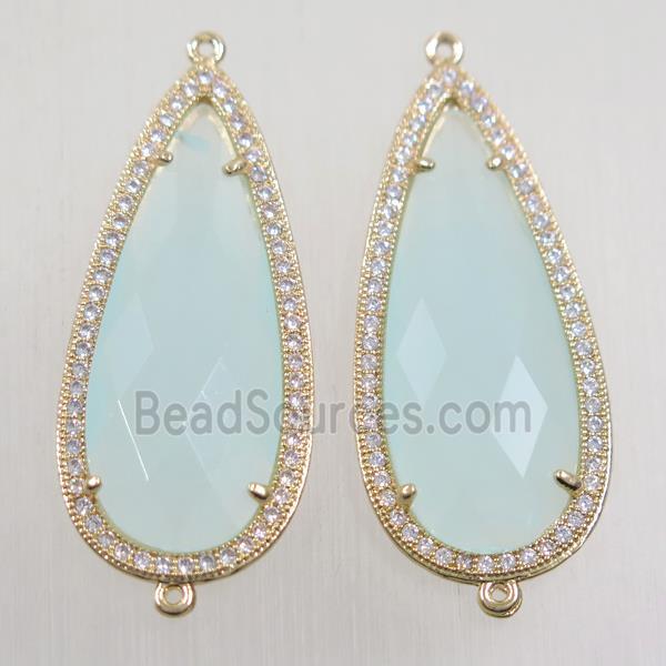 copper teardrop connector paved zircon with lt.green crystal glass, gold plated